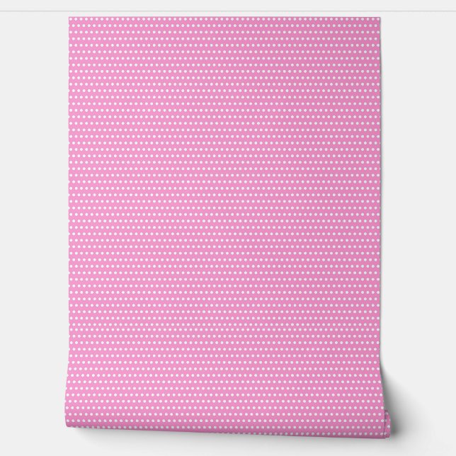 Schattige Heet Roze en Wit Polkadots Pattern Behang (Afrollen)
