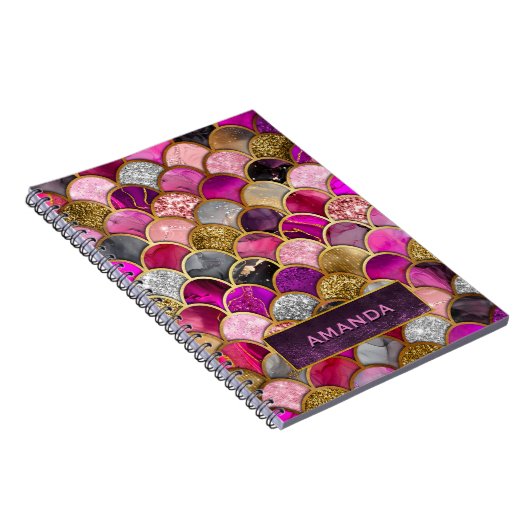 Schattige heet roze goud zeemeermin schalen girly  notitieboek (Rechterzijde)