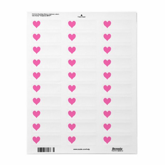 Schattige heet roze hart etiket (Full Sheet)