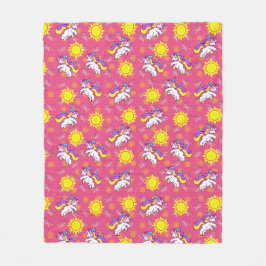 Schattige Heet Roze Zonnig Eenhoorn Patroon Ontwer Fleece Deken
