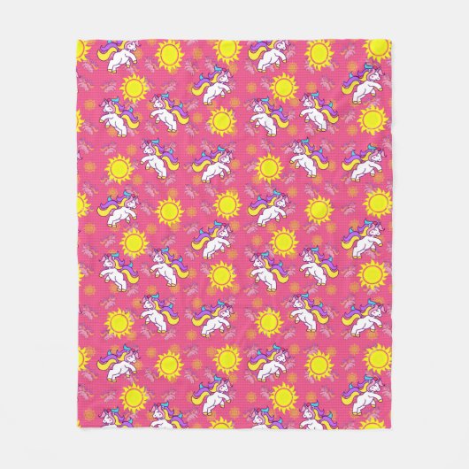 Schattige Heet Roze Zonnig Eenhoorn Patroon Ontwer Fleece Deken (Voorkant)