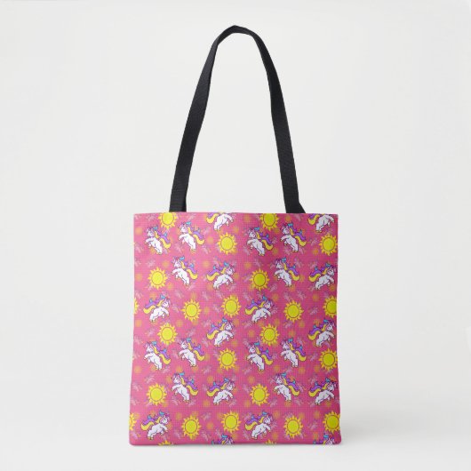Schattige Heet Roze Zonnig Eenhoorn Patroon Ontwer Tote Bag (Voorkant)