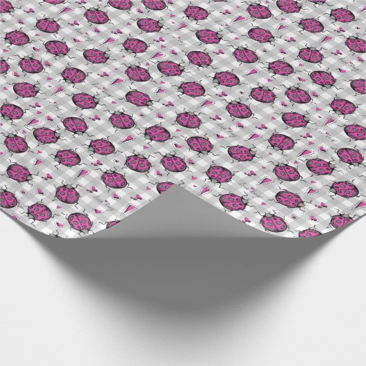 Schattige Heet Roze & Zwart Lieveheersbeestje Teke Cadeaupapier (Hoek)