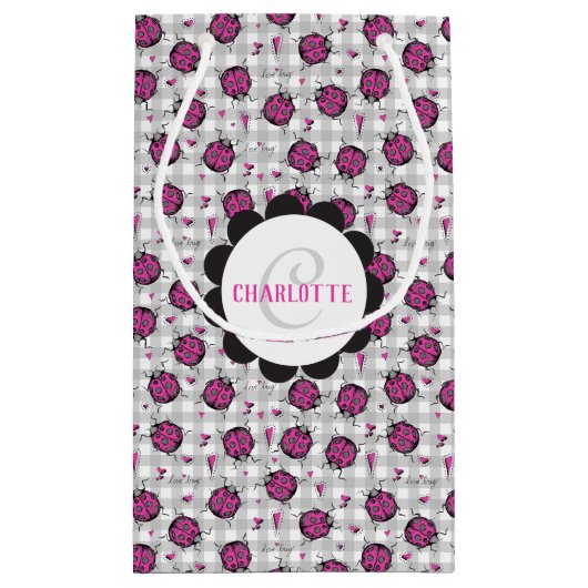 Schattige Heet Roze & Zwart Lieveheersbeestje Teke Klein Cadeauzakje (Achterkant)