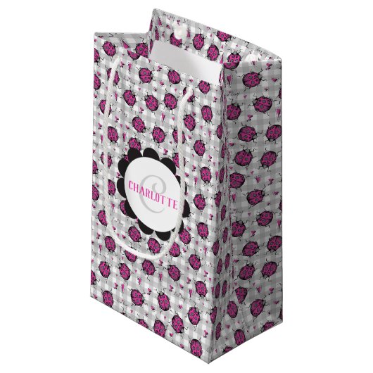 Schattige Heet Roze & Zwart Lieveheersbeestje Teke Klein Cadeauzakje (Voorkant Gekanteld)