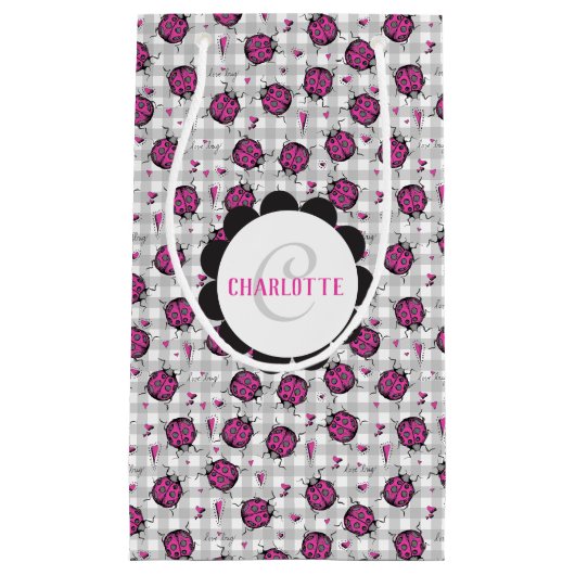 Schattige Heet Roze & Zwart Lieveheersbeestje Teke Klein Cadeauzakje (Voorkant)