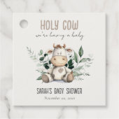 Schattige Heilige Koe Bladblad Pastel Neutraal Bab Bedankjes Labels (Voorkant)