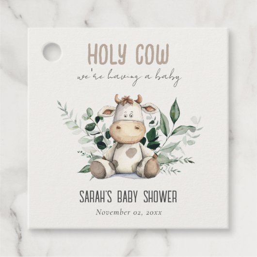 Schattige Heilige Koe Bladblad Pastel Neutraal Bab Bedankjes Labels (Voorkant)