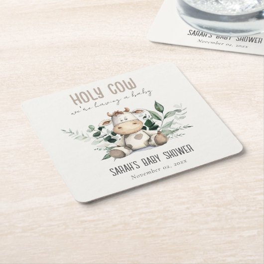Schattige Heilige Koe Bladblad Pastel Neutraal Bab Kartonnen Onderzetters (Schuin)