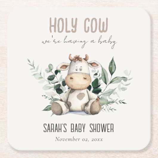 Schattige Heilige Koe Bladblad Pastel Neutraal Bab Kartonnen Onderzetters (Voorkant)