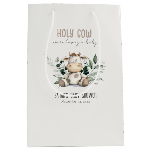 Schattige Heilige Koe Bladblad Pastel Neutraal Bab Medium Cadeauzakje (Voorkant)
