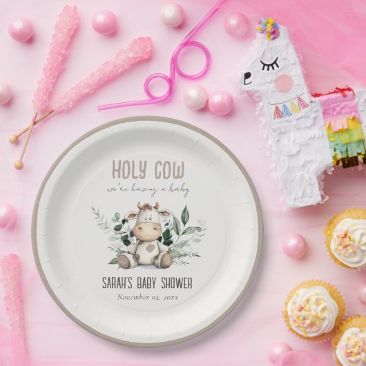 Schattige Heilige Koe Bladblad Pastel Neutraal Bab Papieren Bordje (Feest)