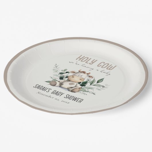 Schattige Heilige Koe Bladblad Pastel Neutraal Bab Papieren Bordje (Gekanteld)