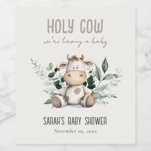 Schattige Heilige Koe Bladblad Pastel Neutraal Bab Wijn Etiket (Enkel label)