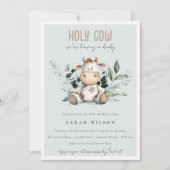 Schattige Heilige Koe Blauw Baby shower met geblad Kaart (Voorkant)
