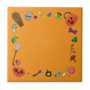 Schattige heks bezemsteel oranje Halloween Tegeltje