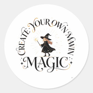 Schattige Heks Creëer Je Eigen Magie Whimsical Sti Ronde Sticker