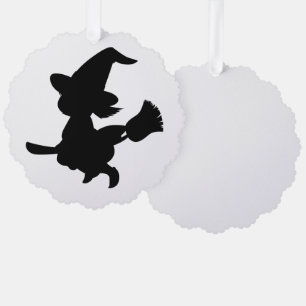 Schattige heks die op een bezem rijdt Silhouet Ornament Kaart