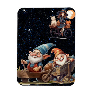 Schattige Heks En Gelukkige Gnome Flexibele Fotoma Magneet