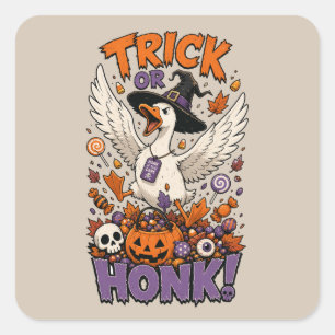 Schattige Heks Gans Pompoen Snoep Grafisch Vierkante Sticker