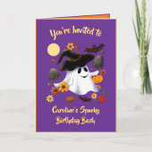 Schattige heks geest trick or treat begraafplaats kaart (Voorkant)