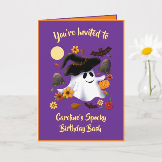 Schattige heks geest trick or treat begraafplaats kaart (Kleine Plant)