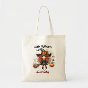Schattige Heks Herfst Custom Naam Meisjes Naar Tote Bag