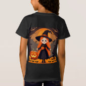 Schattige heks in Halloween-setting met pompoenen T-shirt (Achterkant)