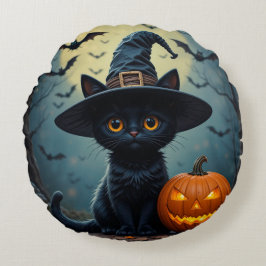 🧙♀️🐾 Schattige Heks Kat Gezellige Halloween Sfe Rond Kussen