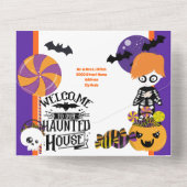 Schattige heks kinder halloween coupon all in one uitnodiging (Achterkant)