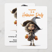 Schattige Heks met Grote Ogen Halloween Feest Kaart (Voorkant / Achterkant)