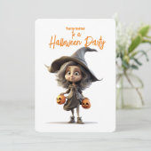 Schattige Heks met Grote Ogen Halloween Feest Kaart (Staand voorkant)