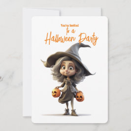 Schattige Heks met Grote Ogen Halloween Feest Kaart