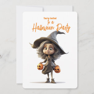 Schattige Heks met Grote Ogen Halloween Feest Kaart