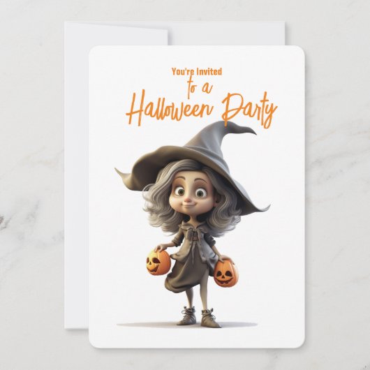 Schattige Heks met Grote Ogen Halloween Feest Kaart (Voorkant)