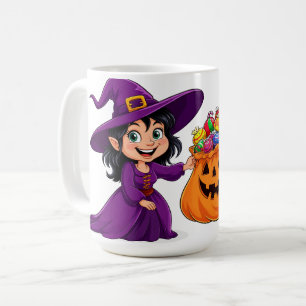 Schattige Heks Met Snoep Pompoen Trick Or Treat Koffiemok