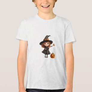 Schattige Heks Vliegt op Bezem Fijne Halloween Tri-Blend Shirt