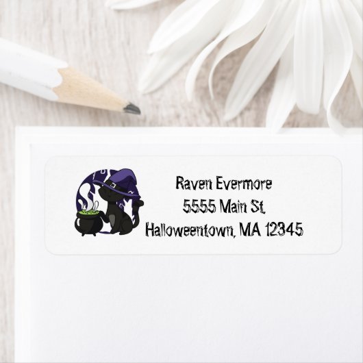 Schattige heks zwarte kat etiket (Insitu)