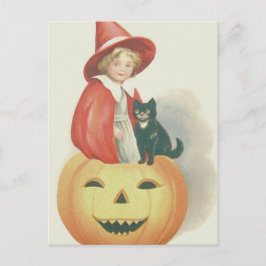 Schattige Heks Zwarte Kat Jack O Lantern Briefkaart