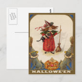 Schattige Heks Zwarte Kat Jack O' Lantern Briefkaart (Voorkant / Achterkant)