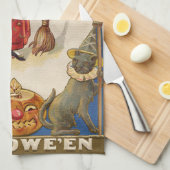 Schattige Heks Zwarte Kat Jack O' Lantern Theedoek (Quarter Fold)