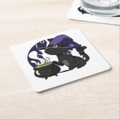 Schattige heks zwarte kat kartonnen onderzetters (Schuin)