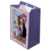 Schattige Heks Zwarte Kat Roze Toverdranken Boeken Medium Cadeauzakje (Voorkant Gekanteld)