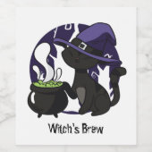 Schattige heks zwarte kat wijn etiket (Enkel label)