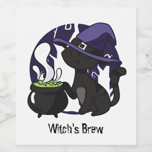 Schattige heks zwarte kat wijn etiket (Enkel label)