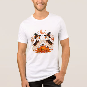 Schattige Heksen Eenden Vuist Bump Halloween Pompo Tri-Blend Shirt