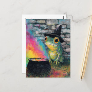 Schattige heksen kikker die een regenboog spreuk d briefkaart