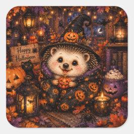 Schattige Heksenegel Fijne Halloween Knus Pompoen Vierkante Sticker