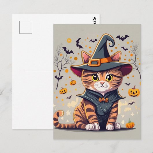 Schattige heksenkat Halloween Briefkaart (Voorkant / Achterkant)