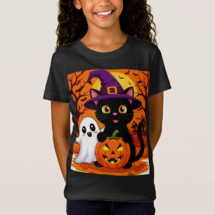 Schattige Heksenkat Met Geest Pompoen Nacht 🎃 T-shirt